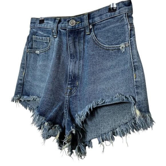UNIF Denim Shorts Women’s 28 High-Rise Raw Hem Grunge Y2K Distressed - Picture 4 of 14